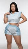 Every Fashion Sleeveless Cropped Polo Top & Matching Shorts Two-Piece Set 6026