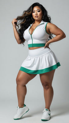MB FASHION Two-Piece Zip-Up Crop Top and Pleated Mini Skirt Set 1804LY