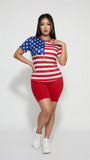 MB FASHION Patriotic Stars and Stripes T-Shirt and Shorts Set 8371