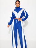 MB FASHION Two-Piece Retro Windbreaker Set – Cropped Zip-Up Track Jacket & High-Waist Wide Leg Joggers 5055