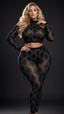 MB FASHION Black Geometric Mesh Cold-Shoulder Crop Top & High-Waist Leggings Set 7118