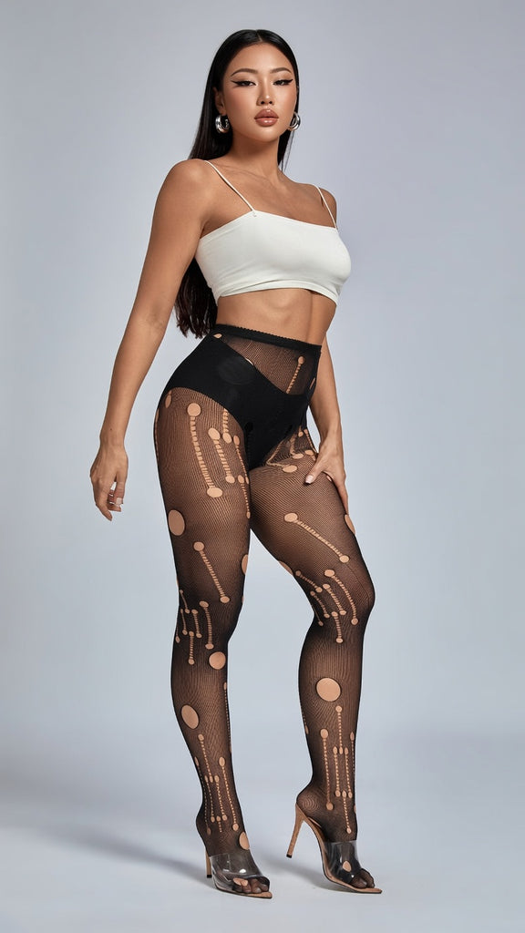 MB FASHION HIGH WAISTED SHEER BLACK STOCKINGS 4186T