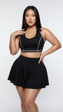 MB FASHION Sleeveless Halter Crop Top & Pleated Mini Skirt Two-Piece Set 6025