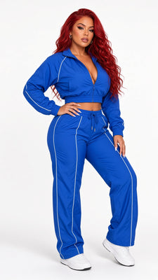 MB FASHION Two-Piece Windbreaker Zip-Up Set with Drawstring Details 5052