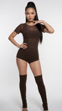 MB FASHION Sheer Mesh Short Sleeve Crop Top & High-Waisted Shorts Set 559