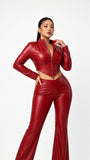 MB FASHION Faux Leather Set – Cropped Zip Jacket and Flare Pants