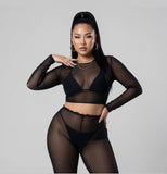 MB FASHION Sheer Mesh Long Sleeve Crop Top & High 2616