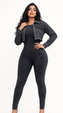 MB FASHION Two-Piece Fitted Jumpsuit and Cropped VINTAGE WASH Jacket Set 6329