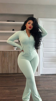 EVERY FASHION Long Sleeve Zippered Two Piece Set with Flared Legs MB 4057LY