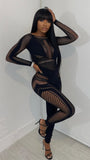 MB FASHION Sheer Mesh Cutout Jumpsuit - Long Sleeve Bodysuit 2095