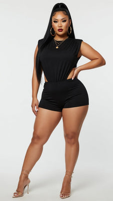 MB FASHION Ruched Shoulder Romper 2 pcs Set 135