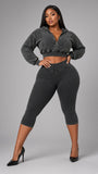 MB FASHION Cropped Zip-Up Hoodie and High-Waist Capri Leggings Two-Piece Set