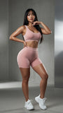 MB FASHION Scoop Neck Sports Bra & High-Waisted Biker Shorts Set 5083