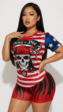 MB FASHION Vintage American Flag T-Shirt and Graphic Shorts Set 6683