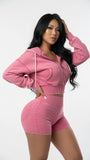 MB FASHION Zip-Up Cropped Hoodie & High-Waisted Biker Shorts Matching Set 6081