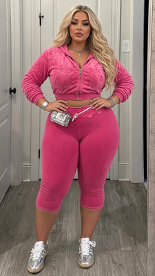 MB FASHION Cropped Zip-Up Hoodie and High-Waist Capri Leggings Two-Piece Set
