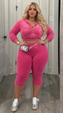MB FASHION Cropped Zip-Up Hoodie and High-Waist Capri Leggings Two-Piece Set