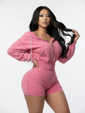 MB FASHION Zip-Up Cropped Hoodie & High-Waisted Biker Shorts Matching Set 6081
