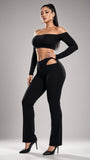 MB FASHION Off-Shoulder Long Sleeve Crop Top & Cutout High-Waist Leggings Set 318