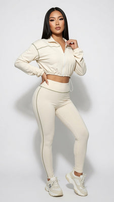 MB FASHION Zip-Up Cropped Jacket & Leggings Set 5033