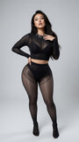 MB FASHION Sheer Mesh Long Sleeve Crop Top & High 2616