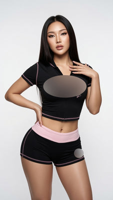 MB FASHION Cropped Zip-Up Hoodie & Shorts Two-Piece Set 6015