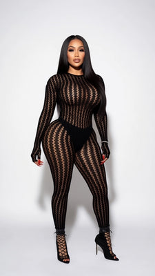 MB FASHION Sexy Black Sheer Mesh Jumpsuit 1470
