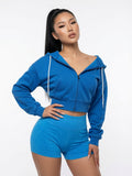 MB FASHION Zip-Up Cropped Hoodie & High-Waisted Biker Shorts Matching Set 6081