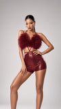 MB FASHION Fuzzy Halter Cutout Romper 306