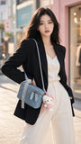EVERY FASHION Light Blue Quilted Mini Handbag Charm – Chain Strap Kawaii Crossbody Purse with Lace Bow