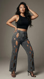 MB FASHION Sexy Cut-Out Wide Leg Denim Jeans 3112