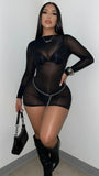 MB FASHION Sexy Black Sheer Long Sleeve Bodysuit Romper 1475