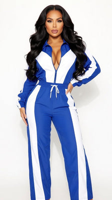 MB FASHION Two-Piece Retro Windbreaker Set – Cropped Zip-Up Track Jacket & High-Waist Wide Leg Joggers 5055