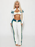 MB FASHION 2-Piece Zip Front Crop Top & Lace-Up High Waist Pants Set 5037