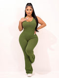 MB FASHION RIBBED SEAMLESS FLARE WORKOUT JUMPSUIT 246LY