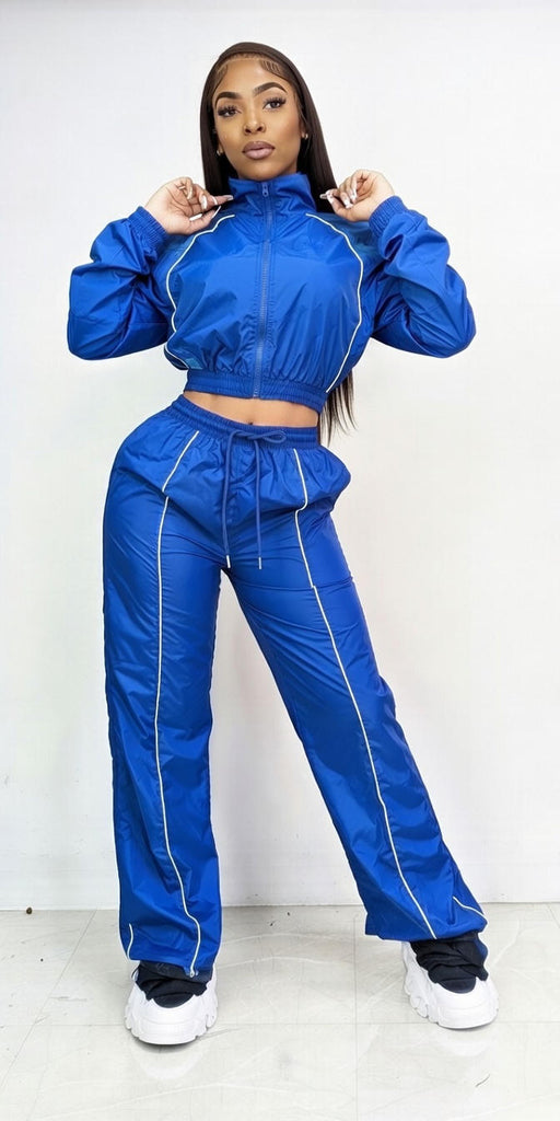 MB FASHION Two-Piece Windbreaker Zip-Up Set with Drawstring Details 5052