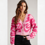 MB FASHION Cropped Abstract Pattern Cardigan with Button-Up Front 3160LY