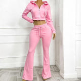 MB FASHION Cropped Zip-Up Hoodie and Flare Sweatpants Lounge Set 5057
