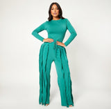 MB FASHION Long-Sleeve Fringe Detailed Top and High-Waisted Pants Set 223LY