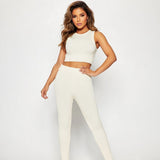MB FASHION Seamless Knit Crop Top & High-Waisted Leggings Set 4667AT