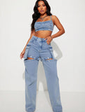 MB FASHION High-Waisted Detachable Cargo Overlay Jeans 8007LY