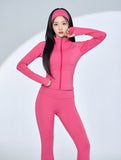 MB FASHION Three-Piece Activewear Zip-Up Set with Headband 5088