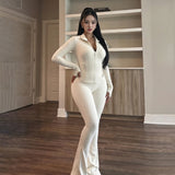 EVERY FASHION Long Sleeve Zippered Two Piece Set with Flared Legs MB 4057LY