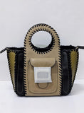 EVERY FASHION Whipstitch Faux Leather Handbag with Circular Top Handle QJ-1258