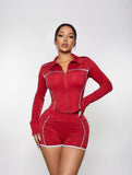 MB FASHION Two Piece Workout Set - Cropped Zip-Up Jacket & High Waisted Biker Shorts 5103