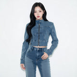 MB FASHION Two-Piece Zip-Up Denim Jacket and High-Waist Jeans Set 8196