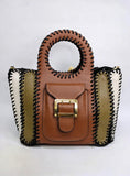 EVERY FASHION Whipstitch Faux Leather Handbag with Circular Top Handle QJ-1258