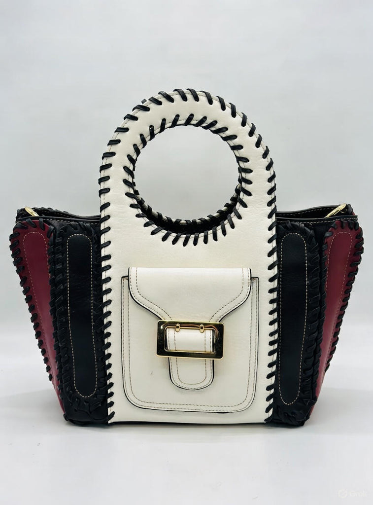 EVERY FASHION Whipstitch Faux Leather Handbag with Circular Top Handle QJ-1258