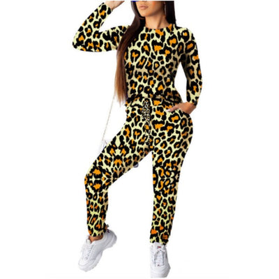 MB FASHION Animal Print Long Sleeve Top and Jogger Set 3446