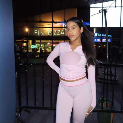 MB FASHION Hooded Two-Piece Tracksuit - Stylish Zippered Activewear Set 4132